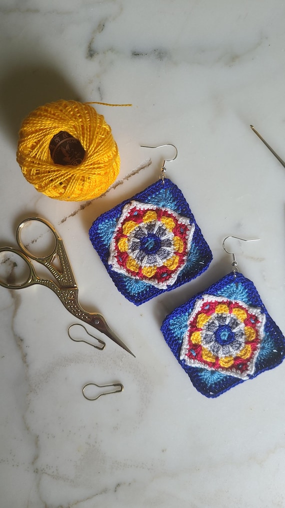 Crochet Mandala Earrings: Colorful Boho Fiber Art Jewelry