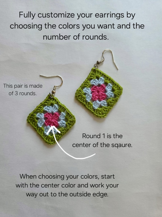 Custom Micro Crochet Granny Square Earrings