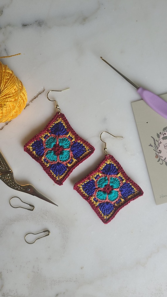 Handmade Crochet Floral Earrings: Boho Fiber Art Jewelry