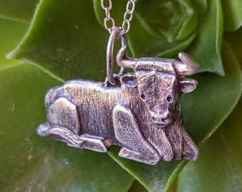 Hand Carved Sterling Silver Ox Necklace: Chinese Zodiac Bull Jewelry