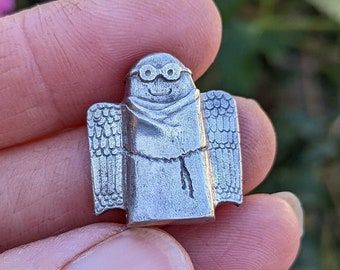 Sterling Silver Pocket Angel Worry Stone: Hand Carved Monk with Glasses