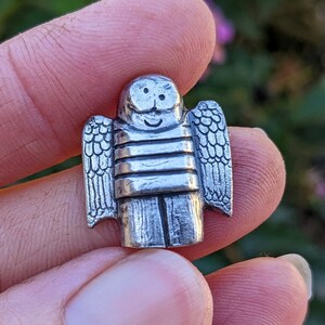 Sterling Silver Pocket Guardian Angel or Worry Stone, Child Kid with Cartoon Eyes, Wings and No Hair, Grateful Thankful Cancer Chemo Angel