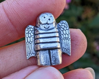 Sterling Silver Pocket Angel Worry Stone: Recycled Metal Guardian