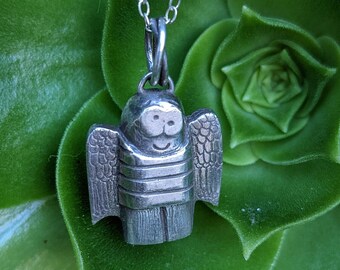 Recycled Sterling Silver Guardian Angel Necklace: Silly Kid Charm