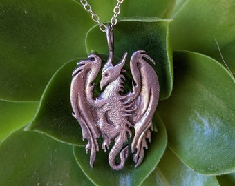 Hand Carved Sterling Silver Dragon Necklace: Fantasy Art Gift