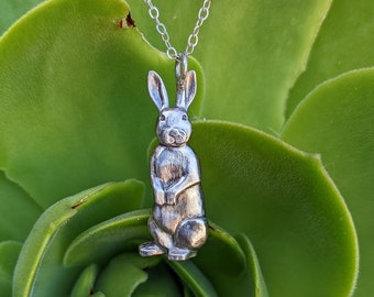 Hand Carved Sterling Silver Bunny Necklace: Easter, Chinese New Year
