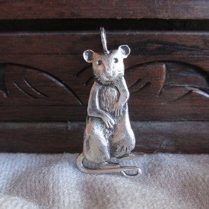 Cute Hand Carved Sterling Silver Standing Rat Necklace with Lots of Texture and Detail for Chinese Zodiac, Ratatouille, or Animal Lover Gift