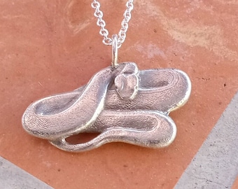 Handmade Sterling Silver Snake Pendant: Carved Reptile Necklace