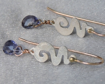 Handmade Rose Gold Sterling Silver Earrings with Iolite