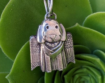 Hand Carved Sterling Silver Dog Angel Necklace: Pet Memorial Jewelry