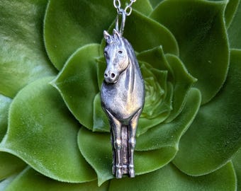 Hand Carved Sterling Silver Horse Necklace: Textured Zodiac Pendant