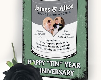 10 Year Tin Wedding Anniversary Gift Custom Vintage & Matching Fridge Magnet Keepsake Sign Retro Plaque Fully Personalised Photo