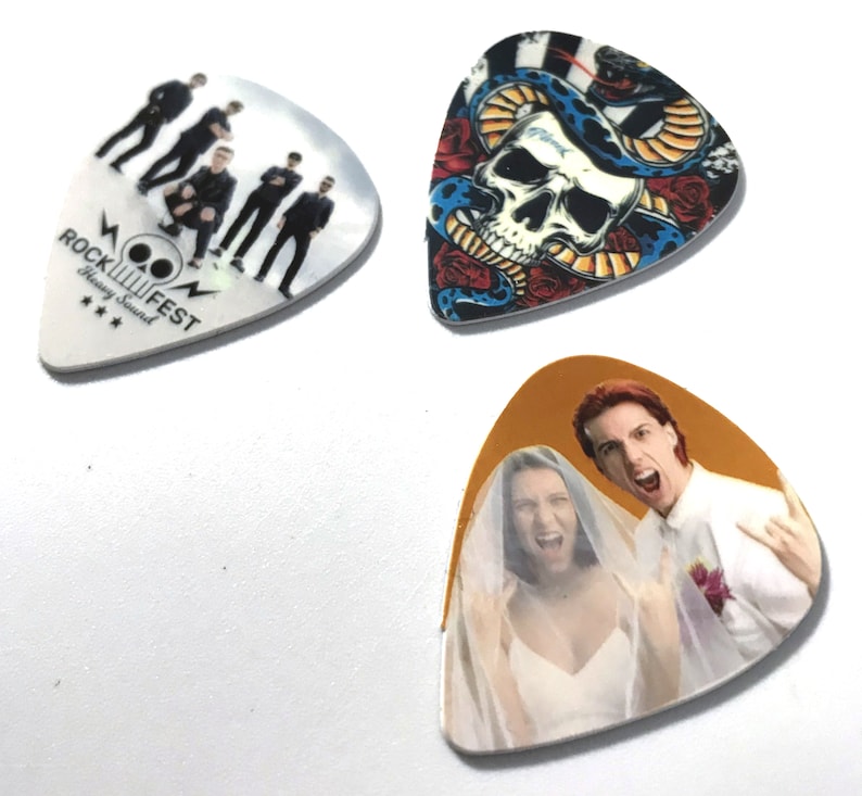 Custom Printed Personalised Guitar Picks With Any Image Photos Logo Birthday Gift Promotional Musician Guitarist Voucher image 3