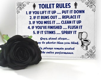 Toilet Rules Funny Bathroom If You Lift It Put It Down Plastic Plaque Sign Wall Art