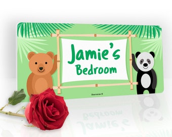 Placa con nombre personalizada para puerta de dormitorio infantil con diseño de oso panda
