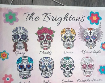 Sugar Skulls Family Print Personalised Day of the Dead