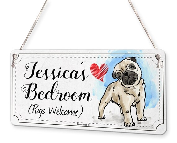 Personalised Bedroom Door Plaque Pug Dog Lover Wooden Sign Any Name Black White Wooden Home Kitchen Home Decor Umoonproductions Com