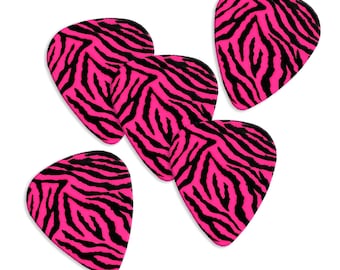 Juego de 5 púas de guitarra con estampado de cebra rosa