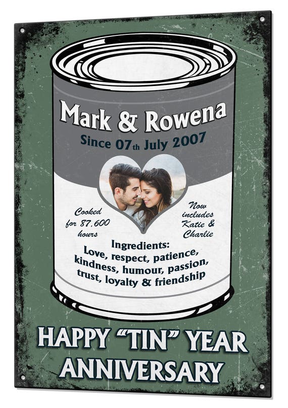 10 Year Tin Wedding Anniversary Gift Personalised Typography Etsy