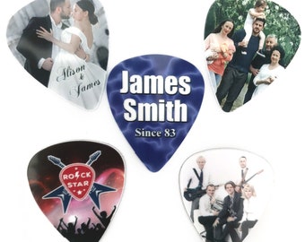 10 X Custom Printed Personalised Plectrums for Guitar Players Keepsakes Family Photos or Promotion for Businesses