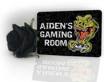 T Rex Gamer Gaming Personalised Childrens Door Plaque Childs Sign Any Name