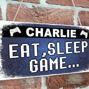 Personalised Any Name Pro Gamer Eat Sleep Game Door Sign Plaque