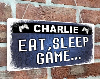 Personalised Any Name Pro Gamer Eat Sleep Game Door Sign Plaque