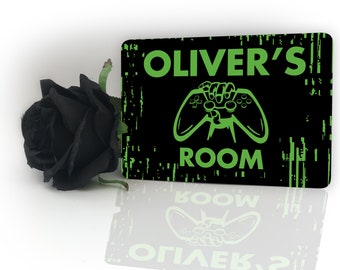 Simple Green Gamer Gaming Glitch Personalised Childrens Door Plaque Childs Sign Any Name Nursery