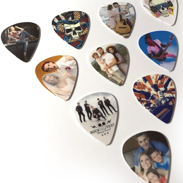 100 X Custom Printed Guitar Picks Wedding Favours Business Cards Keepsake Gift Fathers Day Mothers Birthday