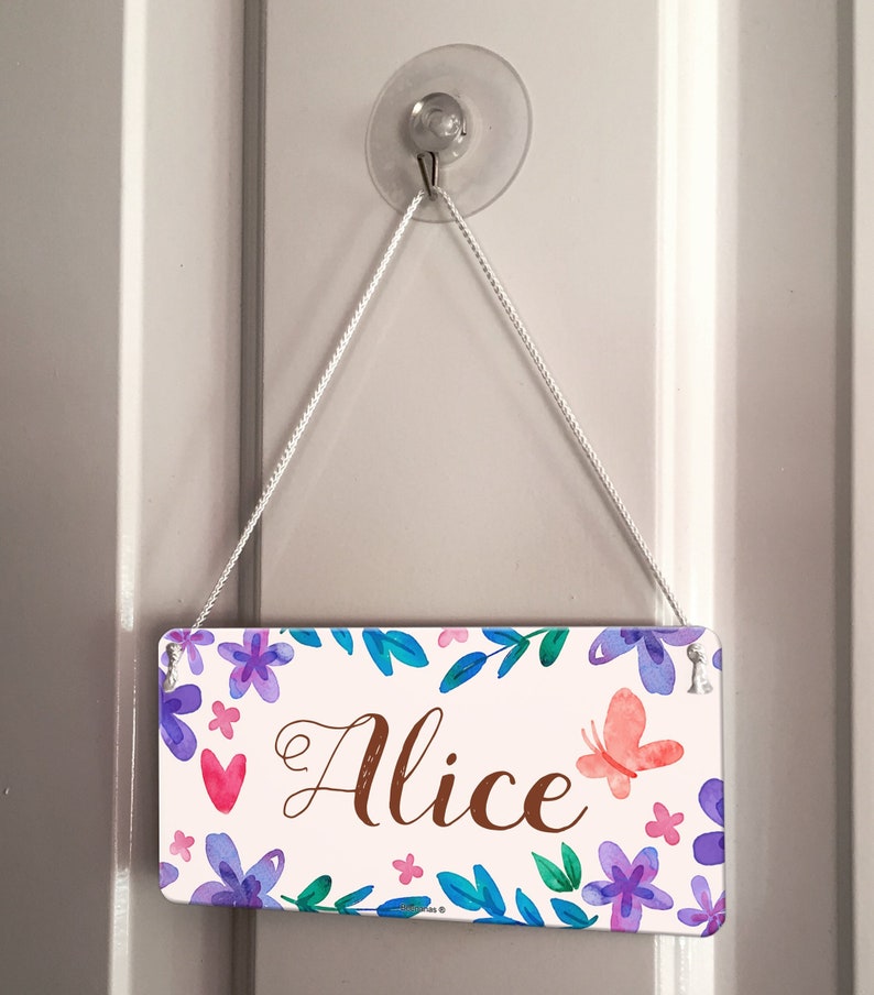 Watercolour Flowers and Butterfly Personalised Childs Bedroom Door Sign Name Plaque