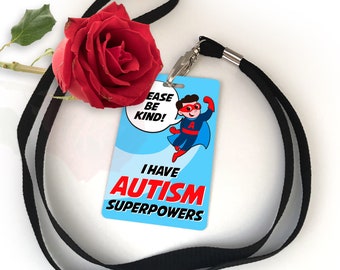 Autism Superpowers Cartoon Information Disability Awareness Information Card & Lanyard Keyring