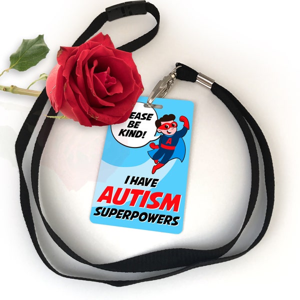 Autism Superpowers Cartoon Information Disability Awareness Information Card & Lanyard Keyring