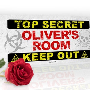 Top Secret Keep Out Personalised Childs Bedroom Door Sign Name Plaque