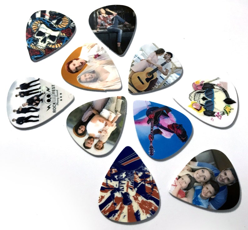 Custom Printed Personalised Guitar Picks With Any Image Photos Logo Birthday Gift Promotional Musician Guitarist Voucher image 4