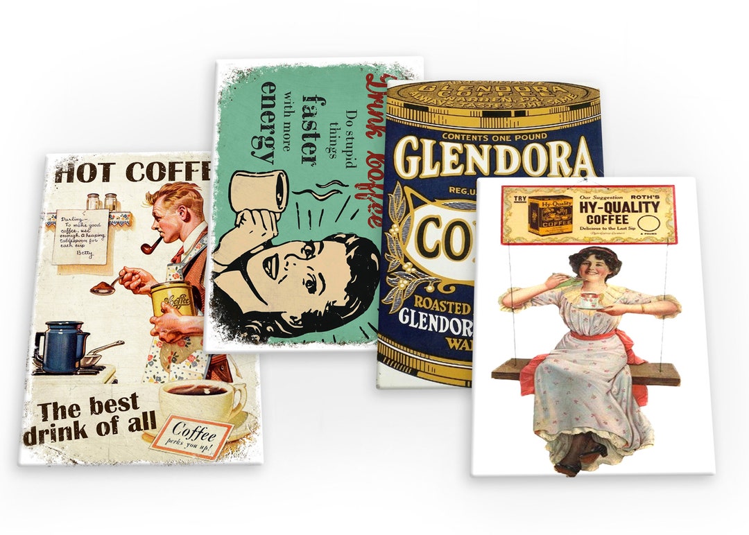 Coffee Vintage 4 X Fridge Magnets B - Etsy