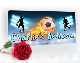Football Flaming Ball Personalised Childs Bedroom Door Sign Name Plaque