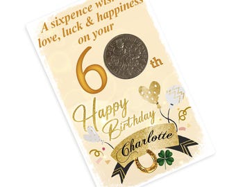 Personalised 60th Birthday Lucky Sixpence Coin Fridge Magnet Gift