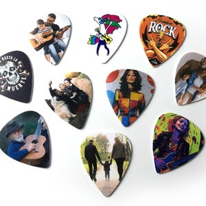 Custom Printed Personalised Guitar Picks With Any Image Photos Logo Birthday Gift Promotional Musician Guitarist