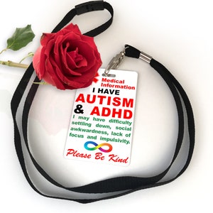 Autism And ADHD Information Disability Awareness Information Card & Lanyard Keyring