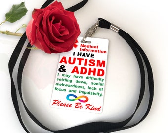 Autism And ADHD Information Disability Awareness Information Card & Lanyard Keyring