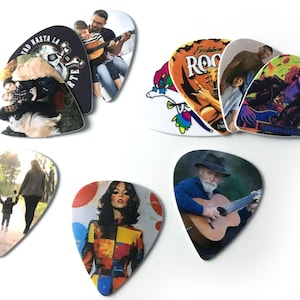 100 X Palhetas de guitarra impressas personalizadas Lembranças de casamento Cartões de visita Lembrança Presente Dia dos Pais Mães Festa de aniversário Favores