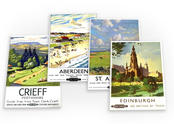 Crieff 2 British Railway Old Advert Market Town In Scotland Vintage Poster