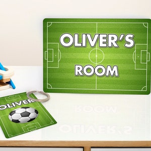 Football Pitch Soccer Personalised Childrens Door Plaque Childs Sign Bag Charm