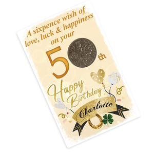 Personalisierte 50. Geburtstag Lucky Sixpence Münze Kühlschrankmagnet Geschenk