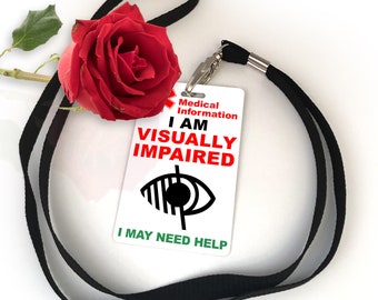 Visually Impaired Eyesight Blind Information Disability Information Card & Lanyard Keyring