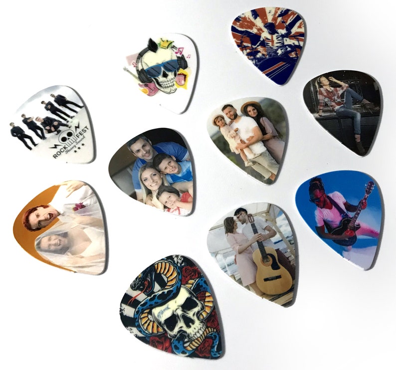 Custom Printed Personalised Guitar Picks With Any Image Photos Logo Birthday Gift Promotional Musician Guitarist Voucher image 1