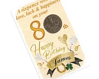 Personalised 80th Birthday Lucky Sixpence Coin Fridge Magnet Gift