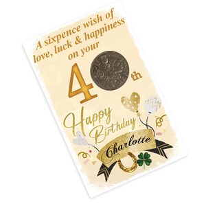 Magnete per frigorifero personalizzato con moneta da sei penny portafortuna per il 40° compleanno