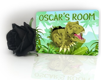 Plaque de porte personnalisée dinosaure T Rex jungle pour enfants signe pour chambre d'enfant n'importe quel nom