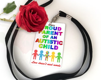 Proud Parent Autistic Child Autism Information Disability Information Card & Lanyard Keyring